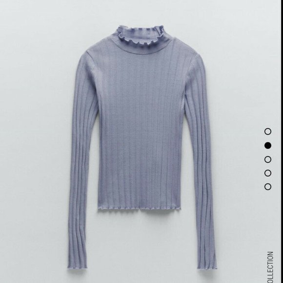 NWT ZARA WOMAN LETTUCE EDGE T SHIRT ribbed high neck SIZE M - Picture 11 of 11